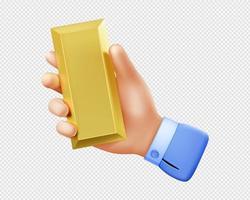 3D render mão segurando barra de metal de lingote de ouro vetor