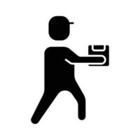 ícone de ilustração de uma pessoa carregando um pedido. apropriado para o ícone de transporte rápido. ícone relacionado à logística, entrega. estilo de ícone de glifo. design vetorial simples editável vetor