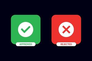 botão aprovado e rejeitado com marca de seleção e design de ícone de marca cruzada. vetor