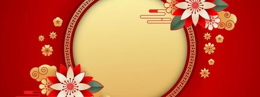 vetor de fundo chinês, design de banner oriental com cor vermelha dourada com espaço vazio, modelo de arte tradicional do ano novo chinês