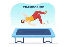 ilustração de trampolim com juventude pulando em trampolins na mão desenhada modelo de plano de fundo de atividade ao ar livre de verão de desenho animado vetor