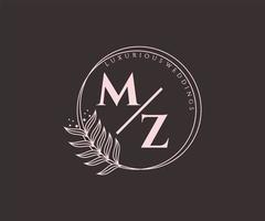 mz letras iniciais modelo de logotipos de monograma de casamento, modelos modernos minimalistas e florais desenhados à mão para cartões de convite, salve a data, identidade elegante. vetor