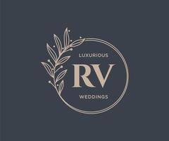 modelo de logotipos de monograma de casamento de letra de iniciais rv, modelos minimalistas e florais modernos desenhados à mão para cartões de convite, salve a data, identidade elegante. vetor