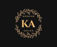 coleção de logotipos de monograma de casamento de carta inicial ka, modelos modernos minimalistas e florais desenhados à mão para cartões de convite, salve a data, identidade elegante para restaurante, boutique, café em vetor