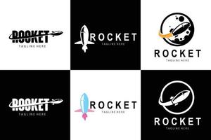 design de logotipo de foguete, veículo de exploração espacial vetor