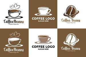 design de logotipo de bebida de feijão de café em ilustração vetorial de cor marrom vetor