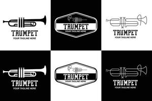 design de logotipo de trompete, gerar melodia, ilustração de esboço de vetor de instrumento musical