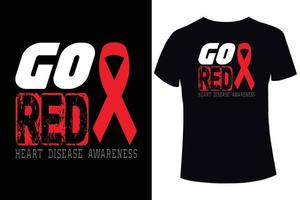 fique vermelho, modelo de design de camiseta de conscientização sobre doenças cardíacas vetor