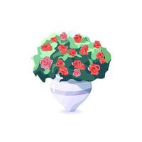 vaso de jardim com um exuberante arbusto de rosas vermelhas, ilustração vetorial isolada em um fundo branco vetor