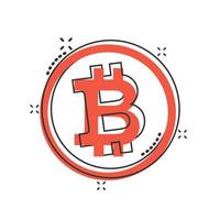 ícone de bitcoin em estilo cômico. ilustração em vetor blockchain dos desenhos animados em fundo branco isolado. conceito de negócio de efeito de respingo de criptomoeda.