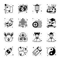 ícones de ano novo chinês e cultura definidos em estilo de design moderno, vetores fáceis de usar e editáveis