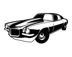 Silhueta do logotipo Chevrolet Camaro dos anos 1970. vista de fundo branco isolado da frente. melhor para a indústria automobilística, distintivo, emblema. vetor