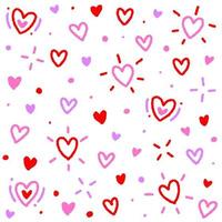 confete fofo dia dos namorados rosa coração vermelho amor romântico polvilhe brilho ditsy brilho pequeno ponto de bolinhas desenho de mão abstrato desenho animado pastel colorido sem costura padrão de fundo para cerimônia de casamento vetor