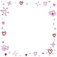 confete fofo dia dos namorados rosa coração vermelho amor romântico polvilhe brilho ditsy brilho rabisco desenhado à mão pastel colorido cartão quadrado borda modelo de banner espaço de cópia para cerimônia de casamento vetor