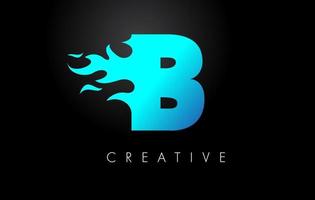 design de logotipo de chama de letra b azul de fogo azul. conceito de letras de logotipo de fogo. vetor