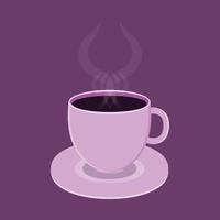 vetor xícara de café preto quente com vidro colorido roxo