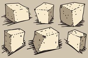 Ilustração de estilo de desenho de desenho de queijo de tofu de vetor