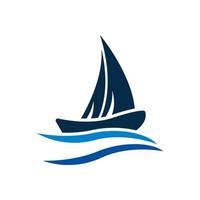 barco veleiro na onda do mar com design de logotipo vetor