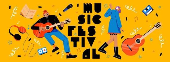 cartaz do festival de música com garota com guitarra vetor
