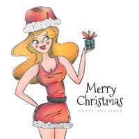 Sexy and Cute Woman Wearing Santa Clothing Vector