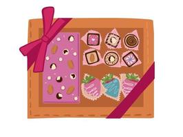 uma caixa de bombons de presente. doces para dia dos namorados, dia das mães e dia da mulher. estilo simples, ilustração vetorial. vetor
