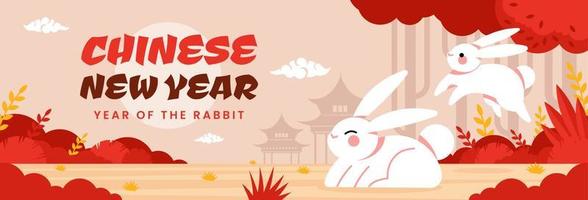 feliz ano novo chinês 2023 vetor de coelho design plano de banner horizontal