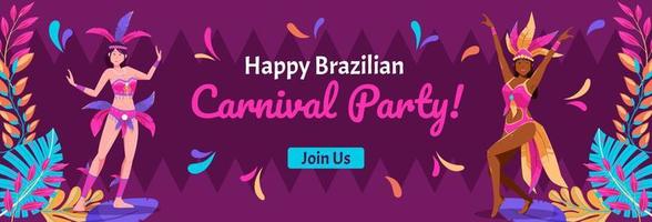 design plano de vetor de banner horizontal de carnaval brasileiro