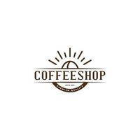 logotipo da cafeteria vintage com arte de linha de sol e grãos de café. vetor
