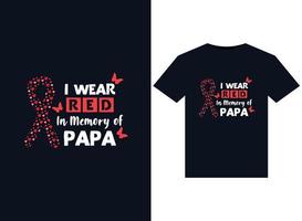 eu uso vermelho em memória das ilustrações do papai para design de camisetas prontas para impressão. vetor