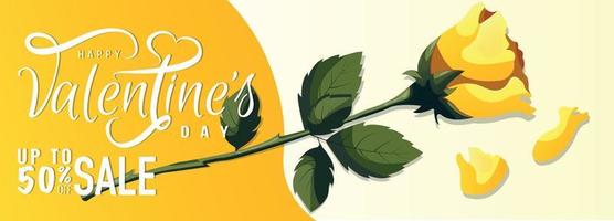 design de banner para feliz dia dos namorados com rosas amarelas. romance, conceito de amor. ilustração vetorial para pôster, banner, publicidade, convite, panfleto, capa. vetor