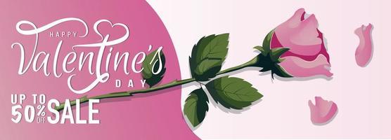 design de banner para feliz dia dos namorados com rosas cor de rosa. romance, conceito de amor. ilustração vetorial para pôster, banner, publicidade, convite, panfleto, capa. vetor