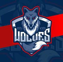 design de personagem de logotipo esport de mascote de lobos para jogos e esportes de lobo vetor