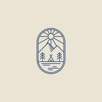 logotipo de montanha de caminhadas de arte de linha vintage vetor