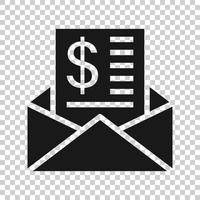 envelope com ícone de dinheiro em estilo simples. ilustração em vetor dinheiro e-mail em fundo branco isolado. conceito de negócio de mensagem de finanças.