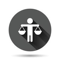 ícone de equilíbrio ético em estilo simples. ilustração vetorial de honestidade em fundo redondo preto com sombra longa. conceito de negócio de botão de círculo de decisão. vetor