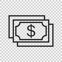 ícone de dólar de dinheiro em estilo simples. trocar ilustração vetorial de dinheiro no fundo branco isolado. conceito de negócio de nota de banco. vetor