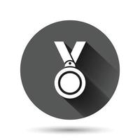 ícone de medalha em estilo simples. prêmio sinal ilustração vetorial no fundo redondo preto com efeito de sombra longa. conceito de negócio de botão de círculo de prêmio de troféu. vetor