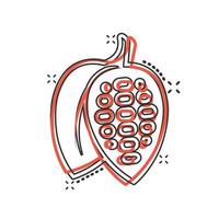 ícone de feijão de cacau em estilo cômico. ilustração em vetor creme de chocolate dos desenhos animados no fundo branco isolado. conceito de negócio de efeito de respingo de planta de noz.
