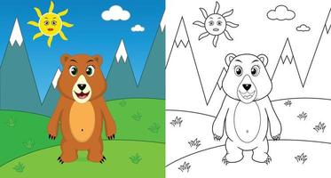 página de coloração de urso bonito dos desenhos animados da vida selvagem com ilustração vetorial de arte de linha vetor