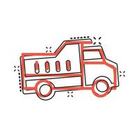 ícone do caminhão de entrega em estilo cômico. ilustração em vetor van dos desenhos animados no fundo branco isolado. conceito de negócio de efeito de respingo de carro de carga.