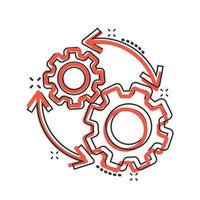 ícone de fluxo de trabalho em estilo cômico. engrenagem ilustração em vetor eficaz dos desenhos animados no fundo branco isolado. conceito de negócio de efeito de respingo de organização de processo.
