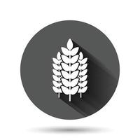 ícone de trigo em estilo simples. ilustração vetorial de cevada em fundo redondo preto com efeito de sombra longa. conceito de negócio de botão de círculo de haste de colheita. vetor