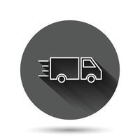 ícone de caminhão em estilo simples. ilustração vetorial de entrega automática em fundo redondo preto com efeito de sombra longa. conceito de negócio de botão de círculo de automóvel de caminhão. vetor