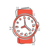 ícone de relógio de pulso em estilo cômico. relógio de mão ilustração vetorial dos desenhos animados no fundo branco isolado. conceito de negócio de efeito de respingo de pulseira de tempo. vetor