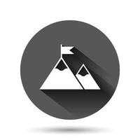 ícone de campeão de missão em estilo simples. ilustração vetorial de montanha em fundo redondo preto com efeito de sombra longa. conceito de negócio de botão de círculo de liderança. vetor