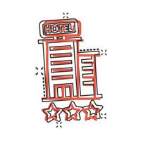 ícone de sinal de hotel 3 estrelas em estilo cômico. pousada construção ilustração vetorial dos desenhos animados no fundo branco isolado. conceito de negócio de efeito de respingo de quarto de albergue. vetor