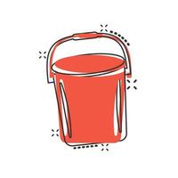 ícone de balde em estilo cômico. ilustração em vetor pote de lixo dos desenhos animados no fundo branco isolado. conceito de negócio de efeito de respingo de balde.