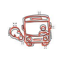 ícone de ônibus em estilo cômico. ilustração em vetor treinador dos desenhos animados no fundo branco isolado. conceito de negócio de efeito de respingo de veículo autobus.