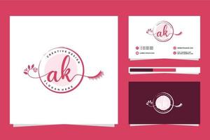 coleções iniciais de logotipos femininos ak e vetor premium de modelo de cartão de visita