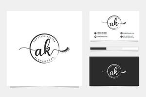 coleções iniciais de logotipos femininos ak e vetor premium de modelo de cartão de visita